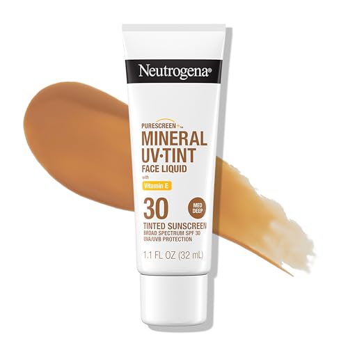 Neutrogena Purescreen+ Tinted Sunscreen for Face with SPF 30, Broad Spectrum Mineral Sunscreen with Zinc Oxide and Vitamin E, Water Resistant, Fragrance Free, Medium Deep, 1.1 fl oz