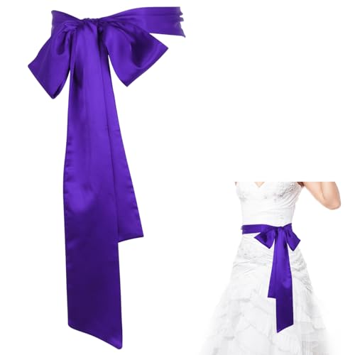 Silk Dark Purple Sash Belt 96 Inches, Bow Belt for Weddings Parties Banquets Halloween Christmas, Tie Belts for Women Matching with Skirts Jeans Shirts Skirts, Elegant and Soft Sash