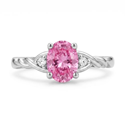 Image of Rylos Sterling Silver Classic Birthstone Ring - 7X5MM Oval Gemstone & Diamonds - Women's Jewelry, Sizes 5-10