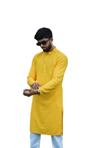 LookMark Present Hombres Pure Rayon Chikankari Lentejuelas Kurta||Hombres Chikankari Kurta|| AZ-LM-OG-Kurta 11-P, Amarillo, L LookMark Present Hombres Pure Rayon Chikankari Lentejuelas Kurta||Hombres Chikankari Kurta|| AZ-LM-OG-Kurta 11-P, Amarillo, L