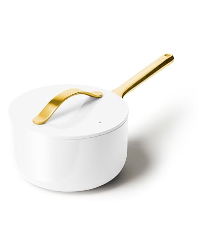 Image of Caraway Nonstick Ceramic Sauce Pan with Lid (3 qt) - Non Toxic, PTFE & PFOA Free - Oven Safe & Compatible with All Stovetops (Gas, Electric & Induction) - White