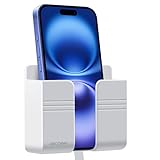 Decobay Wall Phone Holder, Adhesive Phone Wall Mount with Cable Hole, Bathroom Bedside Kitchen RV Phone Holder Compatible with iPhone, Android Phones and Remote Controls (White)