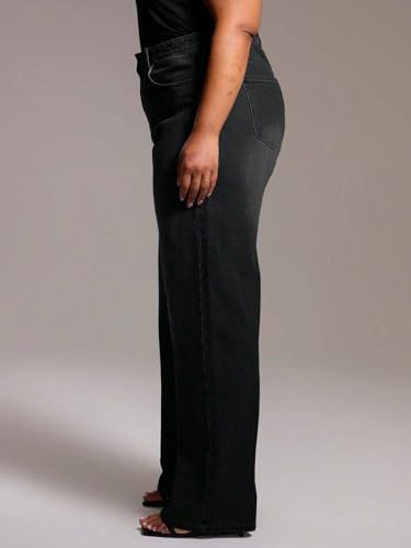 Image of KOTTY Plus Size Women's High Waist Straight Denim Jeans Comfortable Wear for Work Casual Use