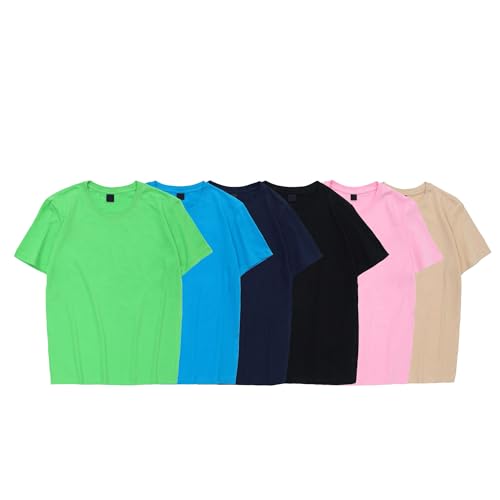 Men Comfort Fit Stretch-Cotton Classic Tshirts Fashion Soft Loose Crewneck Solid T-Shirt Lightweight Crewneck Tee (Color 9-6Pc,Small)