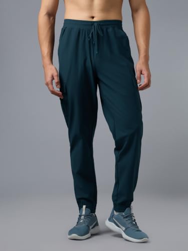 Image of TECHNOSPORT Men's DURACOOL+ Slim Fit Sports Cargo Joggers Quick Dry Moisture-Wicking Breathable Polyester Track Pants Mid Rise Drawstring Waist Gym, Running, Training, Travel & Casual Wear