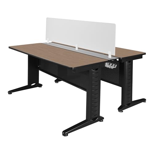 Romig Forge+ 66 x 24 in. 2 Person Bench Workstation with Privacy Panel- Noble Oak