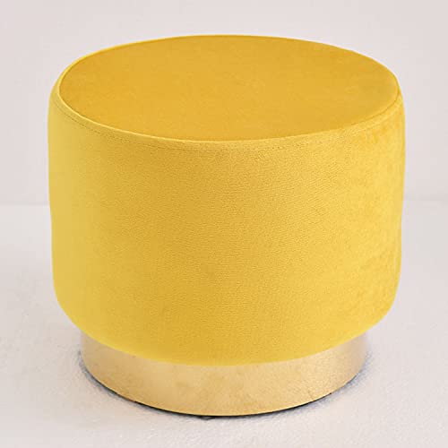 Taburete redondo de terciopelo otomano con base de acero inoxidable dorada 5