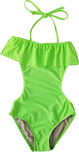 Cheryl Creations Kids Ruffle One Piece Bikini Swimsuit (Large 14, Green)