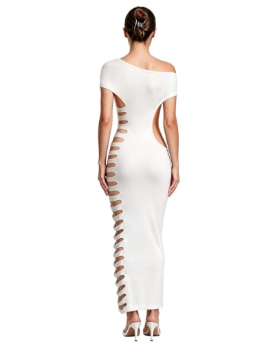 Image of Women's Sexy Sleeveless Hollow Out Maxi Dress Tassel See Through Backless Bodycon Party Club Long Dress
