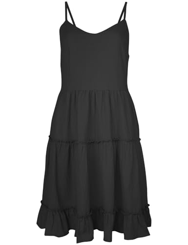 Image of FANCYINN Women Floral Casual Tiered Mini Dresses Spaghetti Strap V Neck Backless A Line Swing Short Dress with Pockets