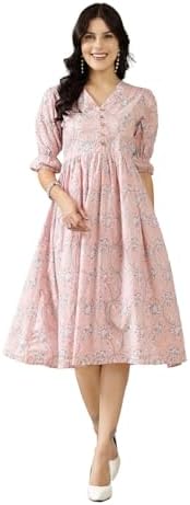 Stylum Women's Pestal Pink Ethnic Printed Cotton Flared Dress