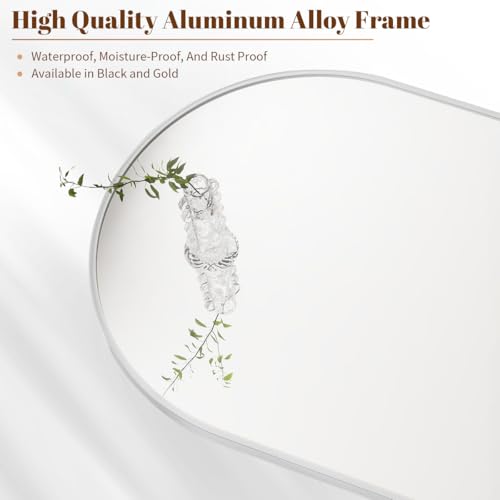 Image of BEAUTYPEAK 20 inchx30 inch Arch Bathroom Mirror, Wall Mounted Vanity Metal Frame Mirror for Bedroom, Entryway, Living Room, Silver