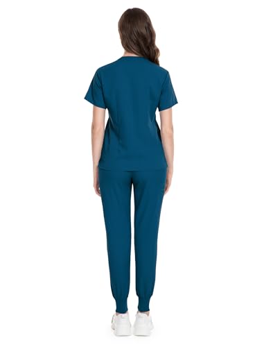 niaahinn Women's Scrub Top with Classic V-Neck & Yoga Jogger Pants Medical Nursing Uniform Set