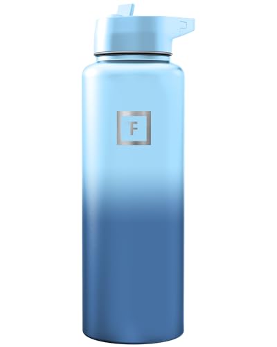 Image of IRON FLASK Camping & Hiking Hydration Flask with Straw, Wide Mouth Insulated Stainless Steel Sports Water Bottle - Blue Waves 40 oz - Straw (1 Lid)