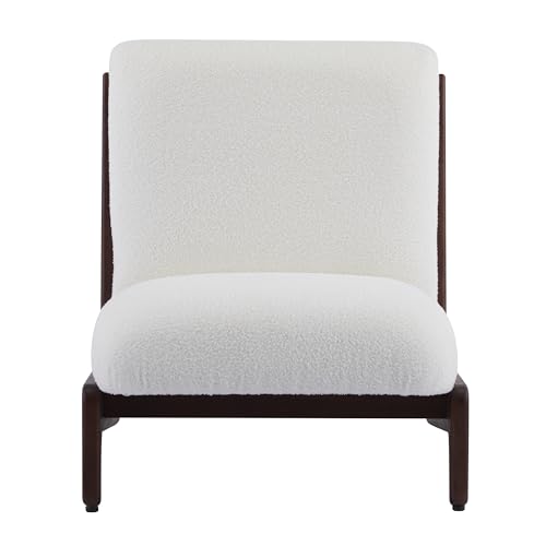 Sillón moderno blanco con estructura de madera miniatura 5