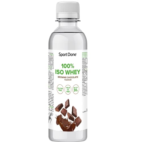 SportDone - Proteína 100% Whey Isolate Monodosis 30 g | Sabor Brownie de Chocolate | 76% de proteínas | Bajo en azúcares | Sin gluten ni aceite de palma | Botella individual lista para mezclar
