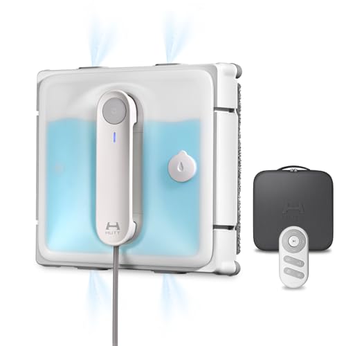 HUTT Auto Window Cleaning Robot W9 with 4 Water Spray, Upgraded 3 Pressure Compartments, 3800Pa Suction Power, Anti-Falling and Edge Detection Sensors, for High-Rise Windows, Tiles and Glass