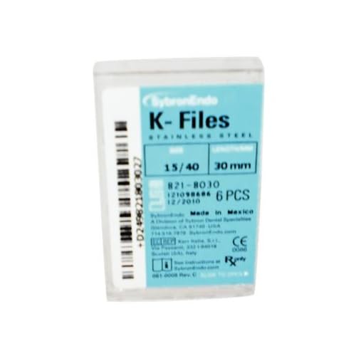 Kerr 821-8030 Stainless Steel K-File, Taper 0.02, Tip 15-40, Length 30 mm, Assorted (Pack of 6)