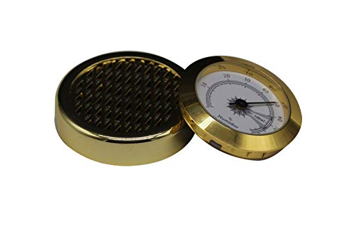 FUNEW 2 Pack Round Analog Gold Cigar Hygrometer and Round Gold Cigar Humidor Humidifier for Cigar Humidor Cigar Box/Cigar Cabinet Monitoring Humidity and Humidor Moisturizing Cigar Accessories