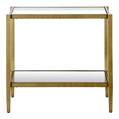 Henn&Hart 24" Wide Rectangular Side Table with Glass Shelf in Antique Brass Table for Living Room Bedroom
