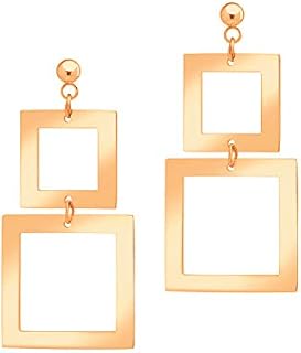 555Jewelry Stainless Steel Shiny Polished Double Square Drop Earrings, Dangle Earrings for Women, Drop Earrings for Women & Girls, Rose Gold