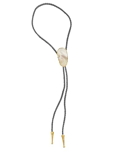Image of Daisy Del Sol Gemstone Bolo Tie Braided Vegan Faux Leather Natural Stone Gold Handmade Necklace Adjustable Boho Western Jewelry