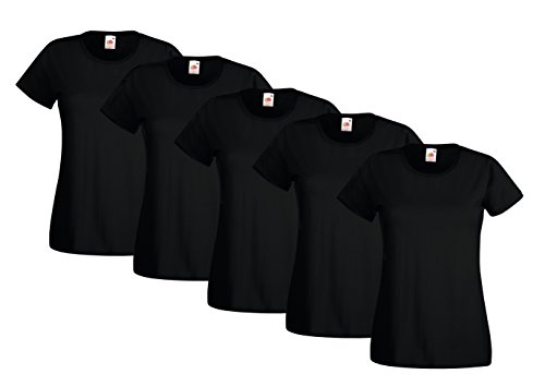 Fruit of the Loom Valueweight T-Shirt, Nero (Nero), Small (Taglia Produttore:S) (Pacco da 5) Donna