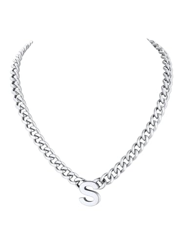 Richsteel Initial Mens Necklace A-Z Cuban Link Chain for Women Gold/Silver/Black Jewelry Valentines Gifts for Him/Her