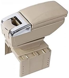 Black Leather Big Storage Armrest Box Front Center Console with Adjustable Bracket UniV-ersal for car (ARMREST BEIGE CHROME LINE)