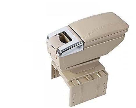 XZRTZ Black Leather Big Storage Armrest Box Front Center Console with Adjustable Bracket UniV-ersal for car (ARMREST BEIGE CHROME LINE)