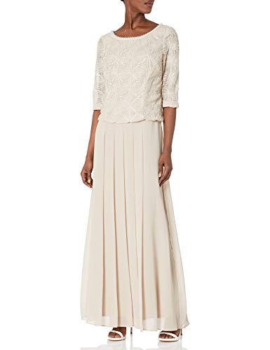 Le Bos Women's Embroidered Pleated Long Dress, Topaz, 12 #TOP10