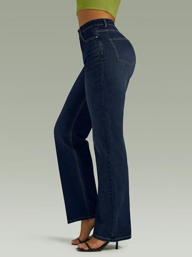 Image of FUNUCA Straight Leg Jeans for Women,High Waisted Wide Leg Loose Microelastic Boyfriend Denim Pants