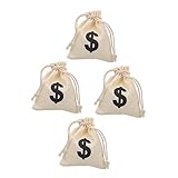 HAWILLOSCH 4個 巾着袋 ドル記号バッグ パーティートリートバッグ パーティー ポーチ canvas bag パーティバッグ 収納袋 包装袋 Beige