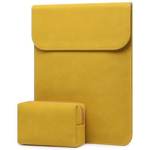 Funda MacBook Air 13,3 y Pro 14 para la oficina o cafetería en Piel Sintética Amarillo Oliva