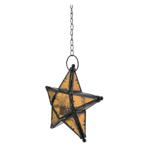Angoily Eisen Laterne mit fünfzackigem Stern Windgeschützter Kerzenhalter aus Glas für Hochzeit Party Wanddekoration Outdoor Indoor Vintage Stil