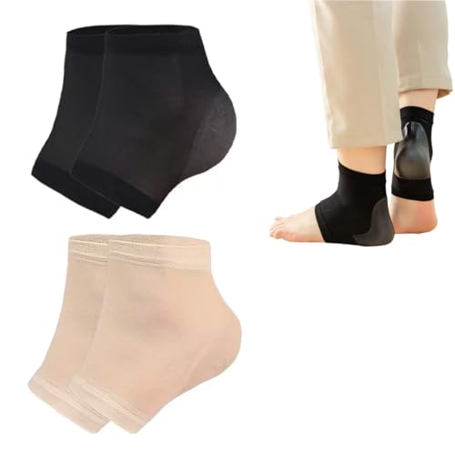 WUYJI 2 pares de protectores de talón de silicona, calcetines de silicona antigrietas de media talla, unisex, alivian el dolor causado por el calzado (negro, tono piel)
