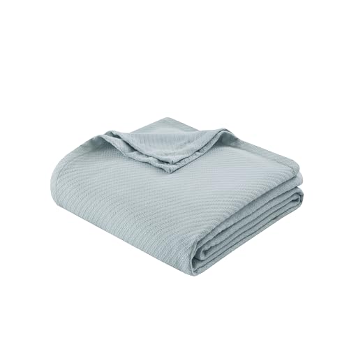 Image of Madison Park Liquid Cotton Luxury Blanket Premium Soft Cozy 100% Ring Spun Cotton For Bed , Couch or Sofa, Twin, Light Blue | Breathable Fabric for Bed or Couch, Diamond Pattern, Lightweight, OEKO-TEX Certified