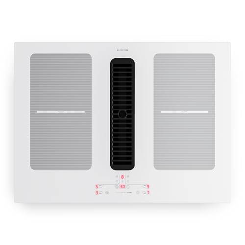 Klarstein Full House Vitrocerámica con Extractor - 70cm, 4 Zonas Inducción, 7335W Boost, Zonas Flex, Control Táctil, Temporizador, Bloqueo Infantil, Campana Integrada, Clase A, White