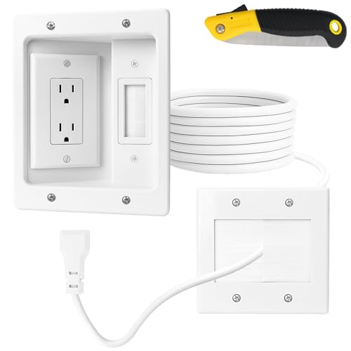 in-Wall TV Cable Management Kit with Recessed Dual AC Outlet, 9FT Extension Cord & Brush Wall Plate...