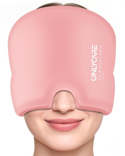 Image of Upgraded Migraine Relief Cap, ONLYCARE Headache Relief Cap, Soothing Migraine Mask, Odorless Gel Ice Head Wrap, Hot & Cold Therapy, Reusable Ice Pack for Tension and Stress, Pink