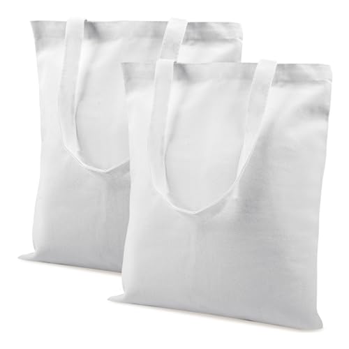 Vaktop Jutebeutel, 40x35cm Stofftasche, 2 Stück Baumwolltasche Unbedruckt, Stofftaschen zum Bemalen, Stoffbeutel Einkaufstasche mit Zwei Langen Henkeln für Sport, Shopping, Lebensmittel (Weiß)