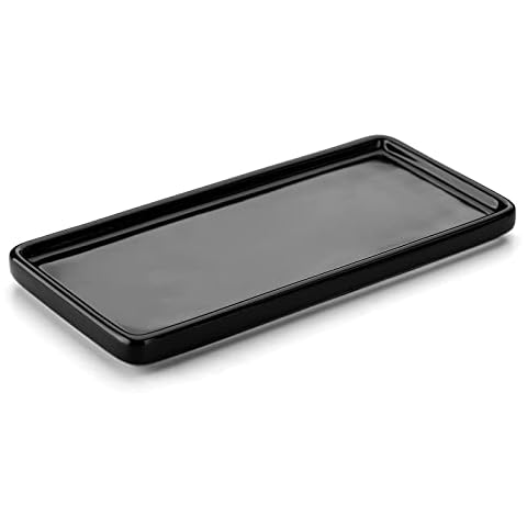 Nucookery 6" Small Rectangle Bathroom Vanity Tray,Ceramic Kitchen Soap Tray,Decorative Bathtub Organizer,Black Cover