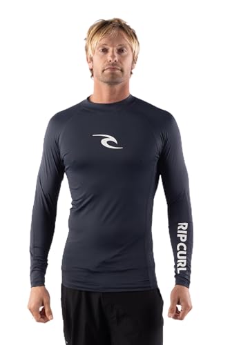Rip Curl Long Sleeve Rashguard-UPF 50+ Sun Protection Surf Shirt, Tight Fit Rash Vest Camisa de protección de Sarpullido, Azul Marino, Medium para Hombre
