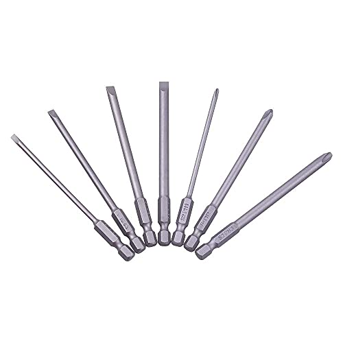 Rocaris 12パック 1/4インチ 六角シャンク ロング磁気ドライバービットセット 4インチ パワーツール (スロット+クロスヘッド)