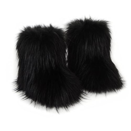 QMFUR Kids Girls Boys Furry Fluffy Short Snow Boot Suede Faux Fur Boot Winter Warm Mid-calf Boot Comfortable Flat Shoes Outdoor