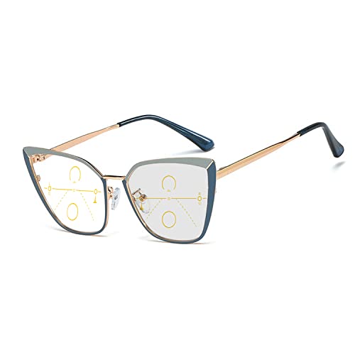 progressive multifocal glasses, women's transition sunglasses, photochromic reading glasses, points for reader near far (grey blue, +1.5)