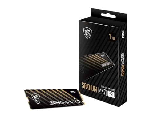 msi SPATIUM M470 PRO PCIe 4.0 NVMe M.2 1TB Portable SSD, 1TB External Solid State Drive, Speeds Up to 6000MB/s, USB-C, Reliable Storage for Gaming, Students, Professionals, Black
