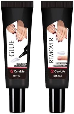 CurvLife 10g Semi Solid Nail Glue for Press Ons with 15ml Nail Glue Remover