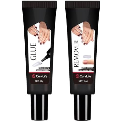 CurvLife 10g Semi Solid Nail Glue for Press Ons with 15ml Nail Glue Remover