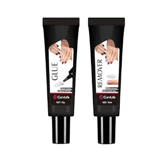 CurvLife 10g Semi Solid Nail Glue for Press Ons with 15ml Nail Glue Remover